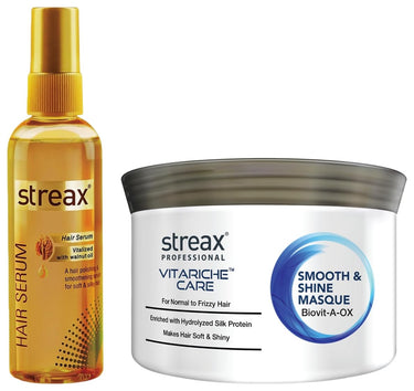 Streax Hair Serum 125ml, Vitalized with Walnut Oil, For Hair Smoothening & Shine, For Dry & Frizzy Hair Vitariche Care Smooth And Shine Masque, Fresh Fragrance For Dry Hair Type, 200G,1 Count